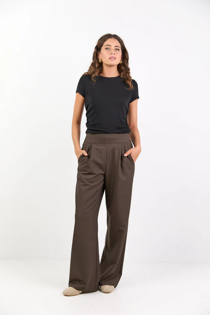 Among The Brave Instinctive Dark Chocolate Wide Leg Elastic Back Pants