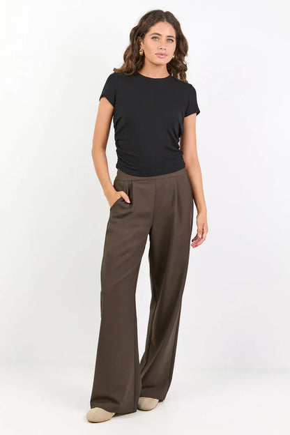 Among The Brave Instinctive Dark Chocolate Wide Leg Elastic Back Pants