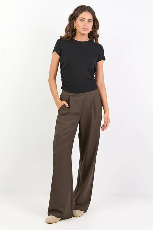 Among The Brave Instinctive Dark Chocolate Wide Leg Elastic Back Pants