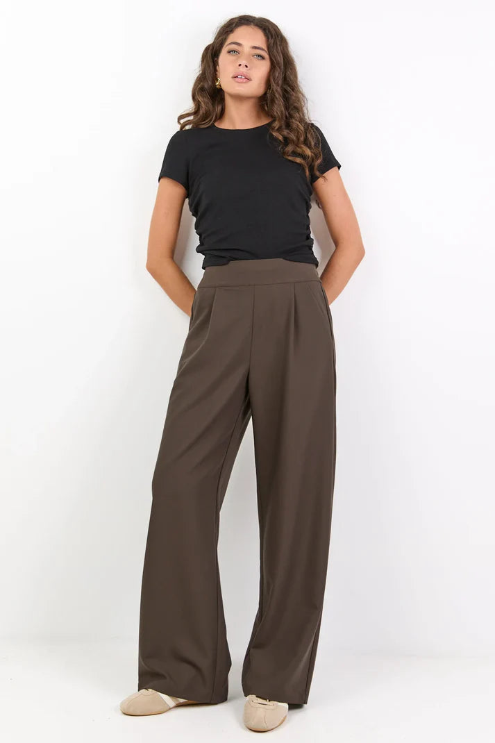 Among The Brave Instinctive Dark Chocolate Wide Leg Elastic Back Pants