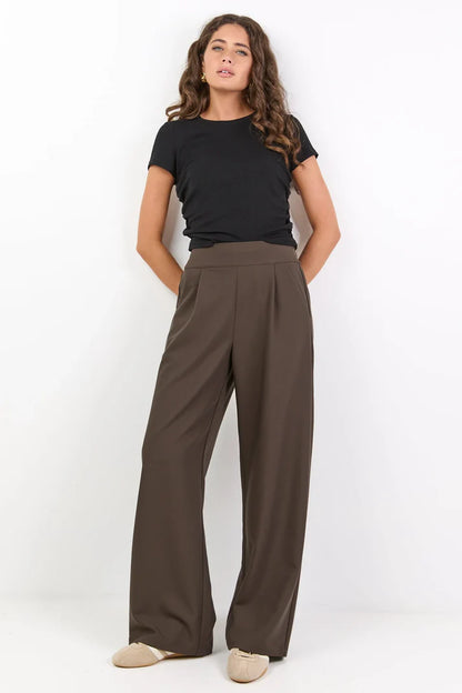 Among The Brave Instinctive Dark Chocolate Wide Leg Elastic Back Pants