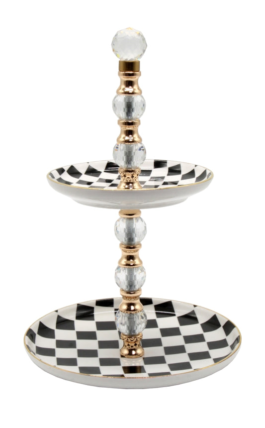 Christiana 2 Tier Check Cake Stand with Crystal