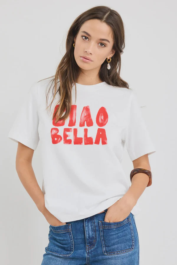 Among The Brave Paradiso Ciao Print Ivory Boxy Tee