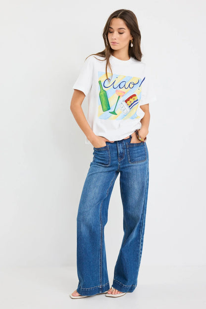 Among The Brave Paradiso Print Ivory Boxy Tee