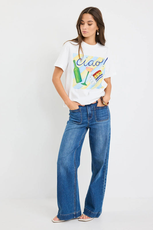 Among The Brave Paradiso Print Ivory Boxy Tee
