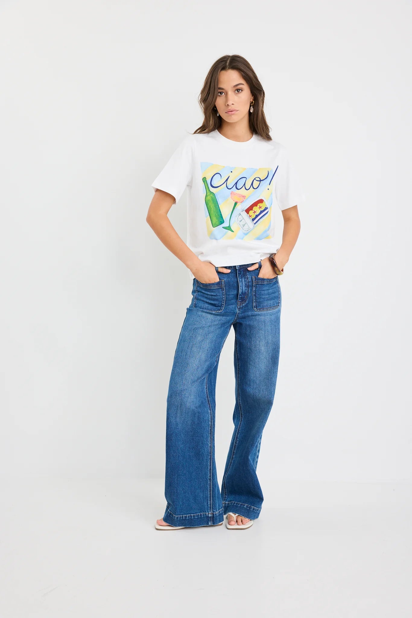 Among The Brave Paradiso Print Ivory Boxy Tee