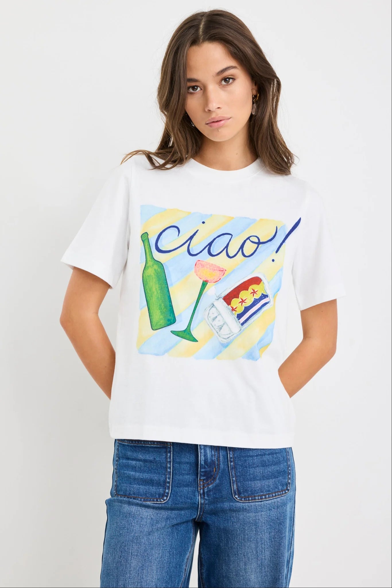 Among The Brave Paradiso Print Ivory Boxy Tee