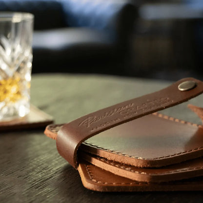 Parisian Stitched Leather Coaster Set x4