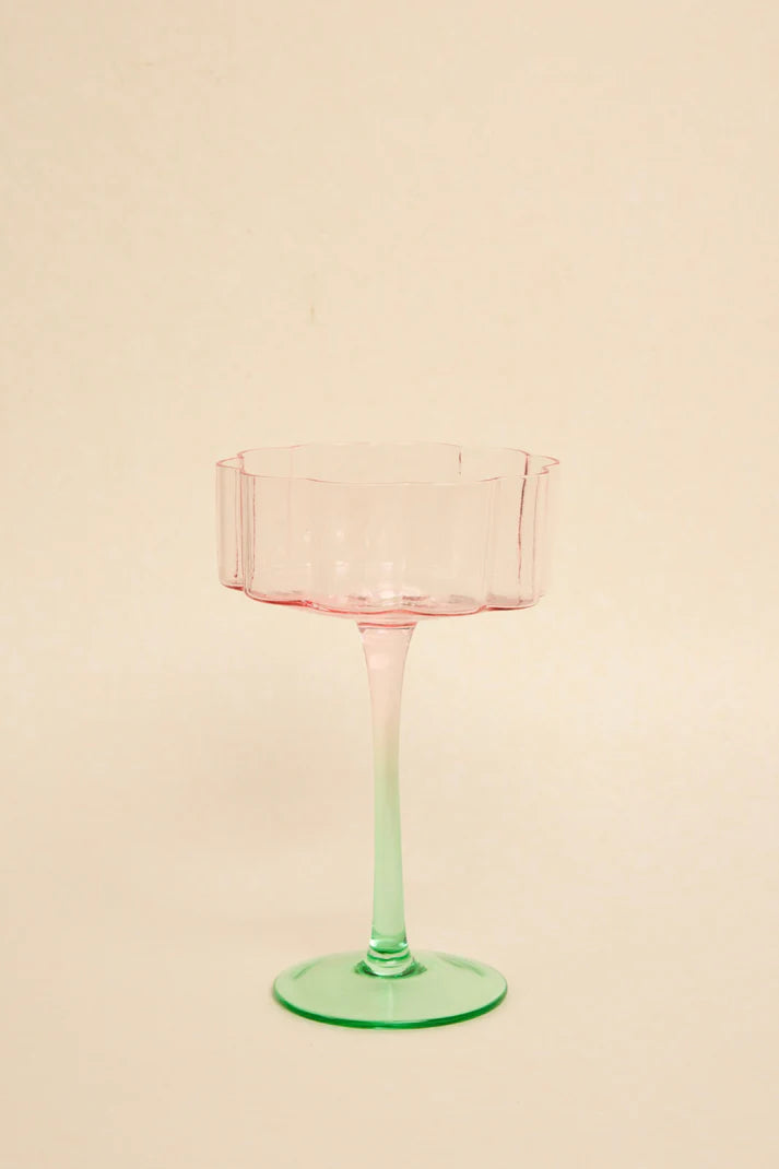 Willow & Mae Cocktail Glasses Bloom Wavy Pink Green