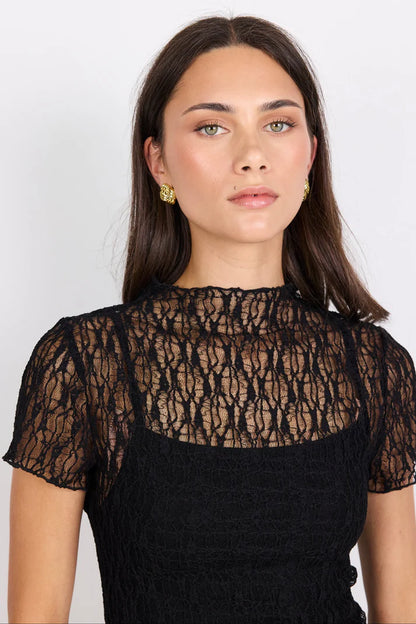 Among The Brave Providing Black Lace Short Sleeve Top