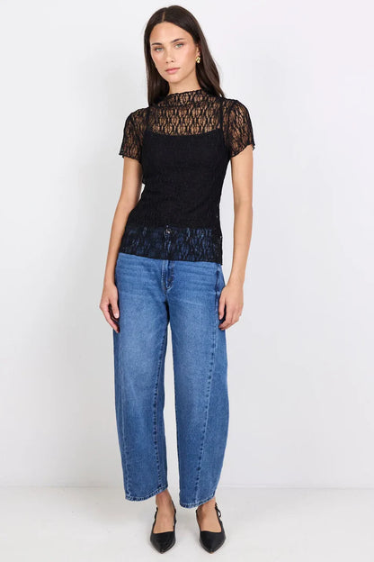 Among The Brave Providing Black Lace Short Sleeve Top