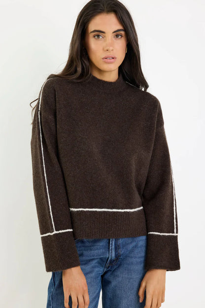 Stories Be Told Quest Chocolate Contrast Detail Jumper