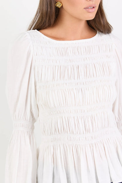 Among The Brave Required Ivory LS Shirred Bodice Top