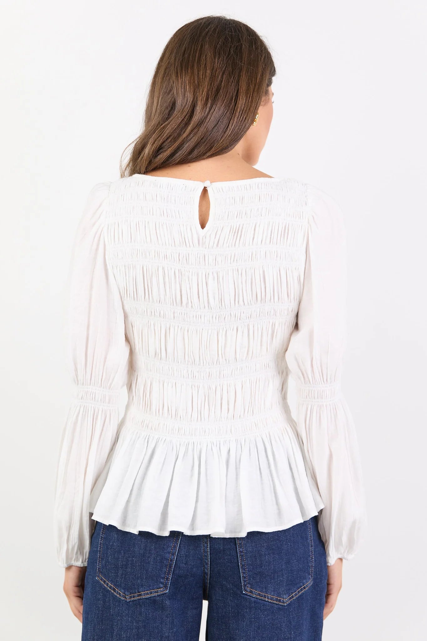 Among The Brave Required Ivory LS Shirred Bodice Top