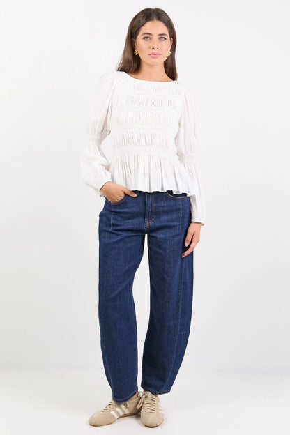 Among The Brave Required Ivory LS Shirred Bodice Top