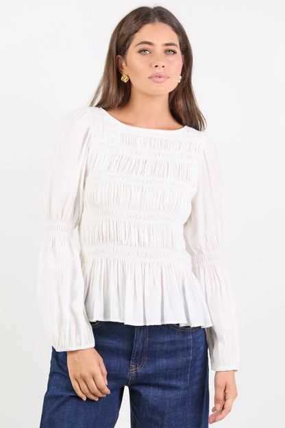 Among The Brave Required Ivory LS Shirred Bodice Top