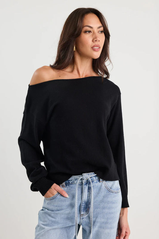 Among The Brave Reverb Black Off Shoulder Jumper