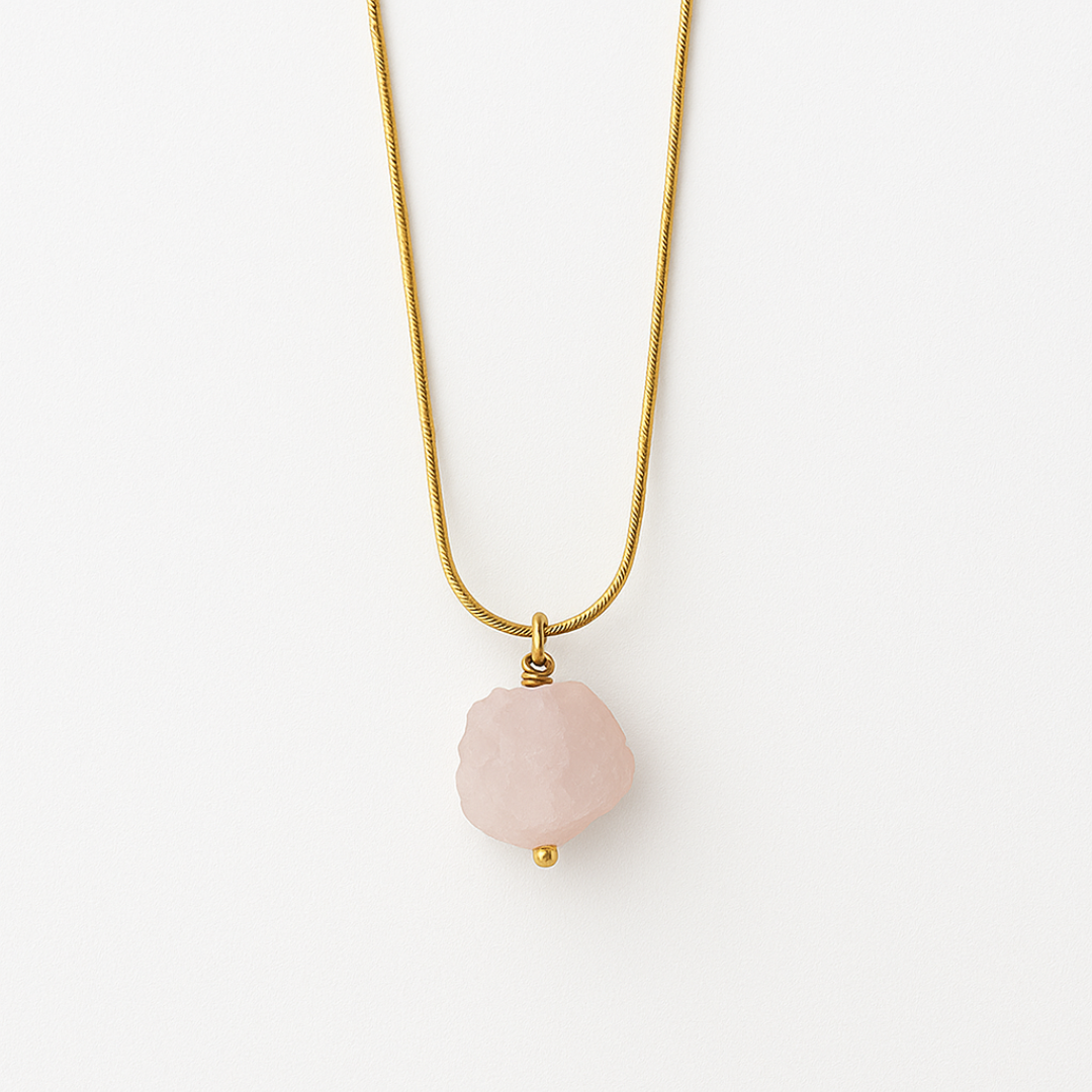 Me The Label Raw Rose Quartz Necklace