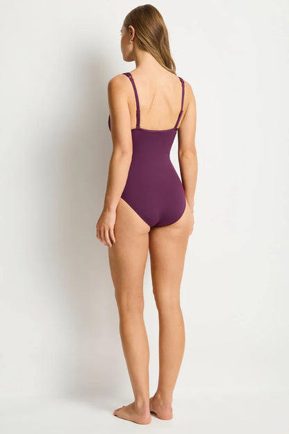 Sea Level Spliced One Piece Swimsuit Claret