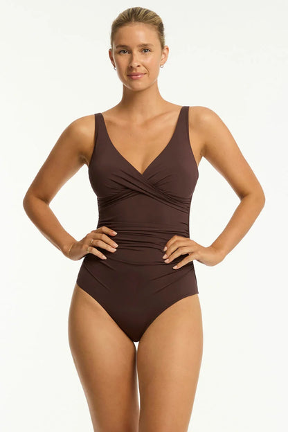 Sea Level Essentials Edit Cross Front Multifit One Piece Espresso