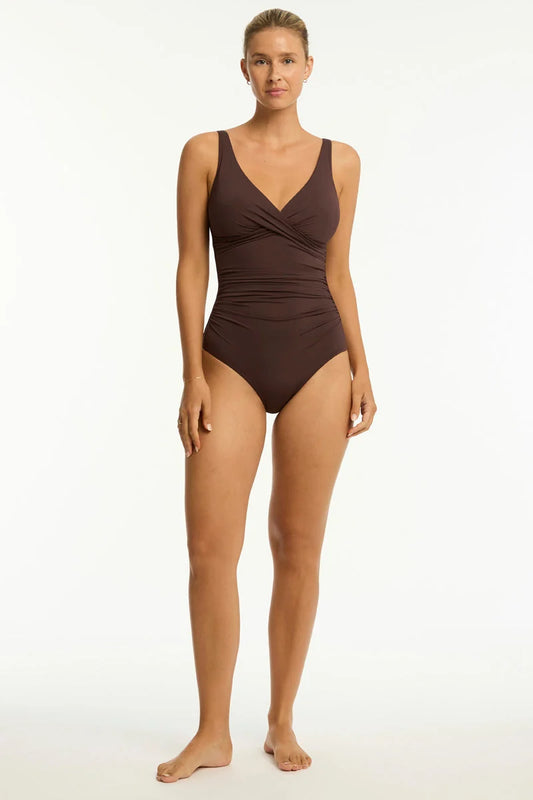 Sea Level Essentials Edit Cross Front Multifit One Piece Espresso