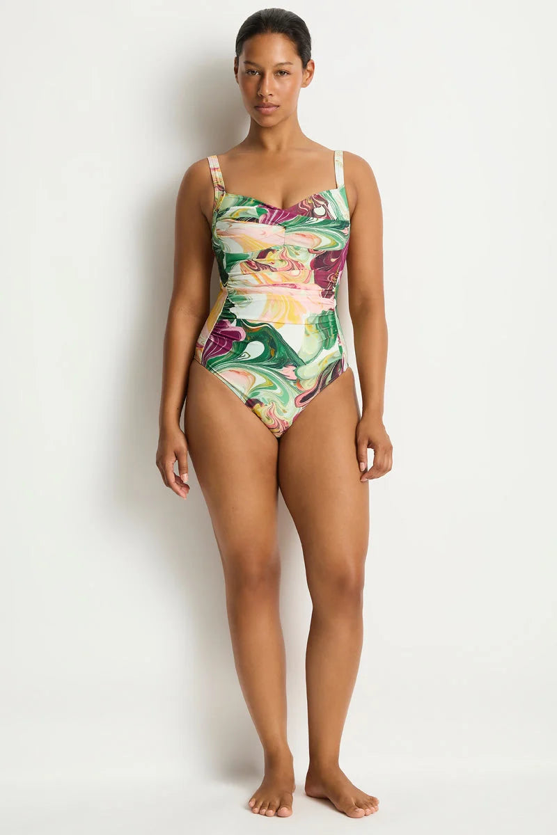 Sea Level Abyss Twist Front Mulitifit One Piece-Moss
