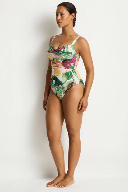 Sea Level Abyss Twist Front Mulitifit One Piece-Moss