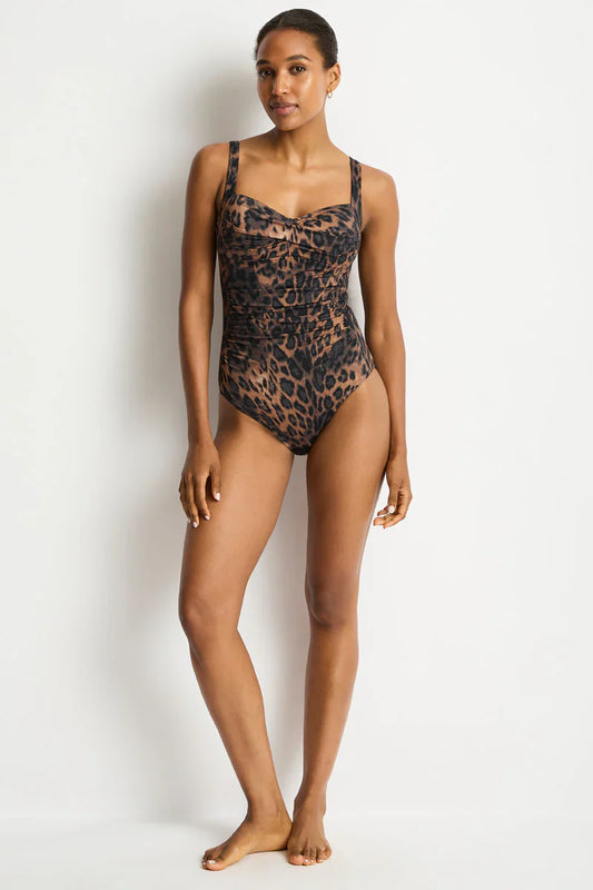 Sea Level Savanna Twist One Piece in Chocolate Leopard