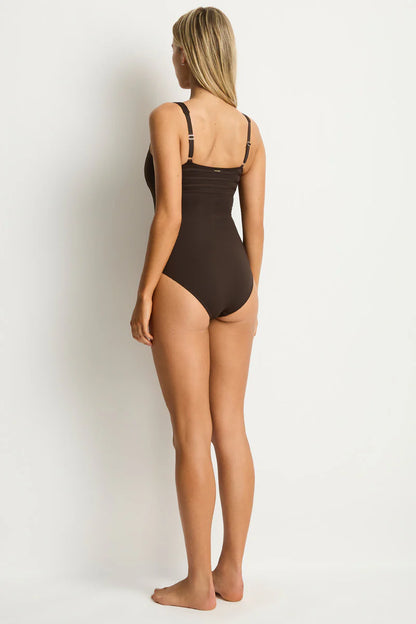 Sea Level De Luxe Square Neck Bralette One Piece Swimsuit Espresso