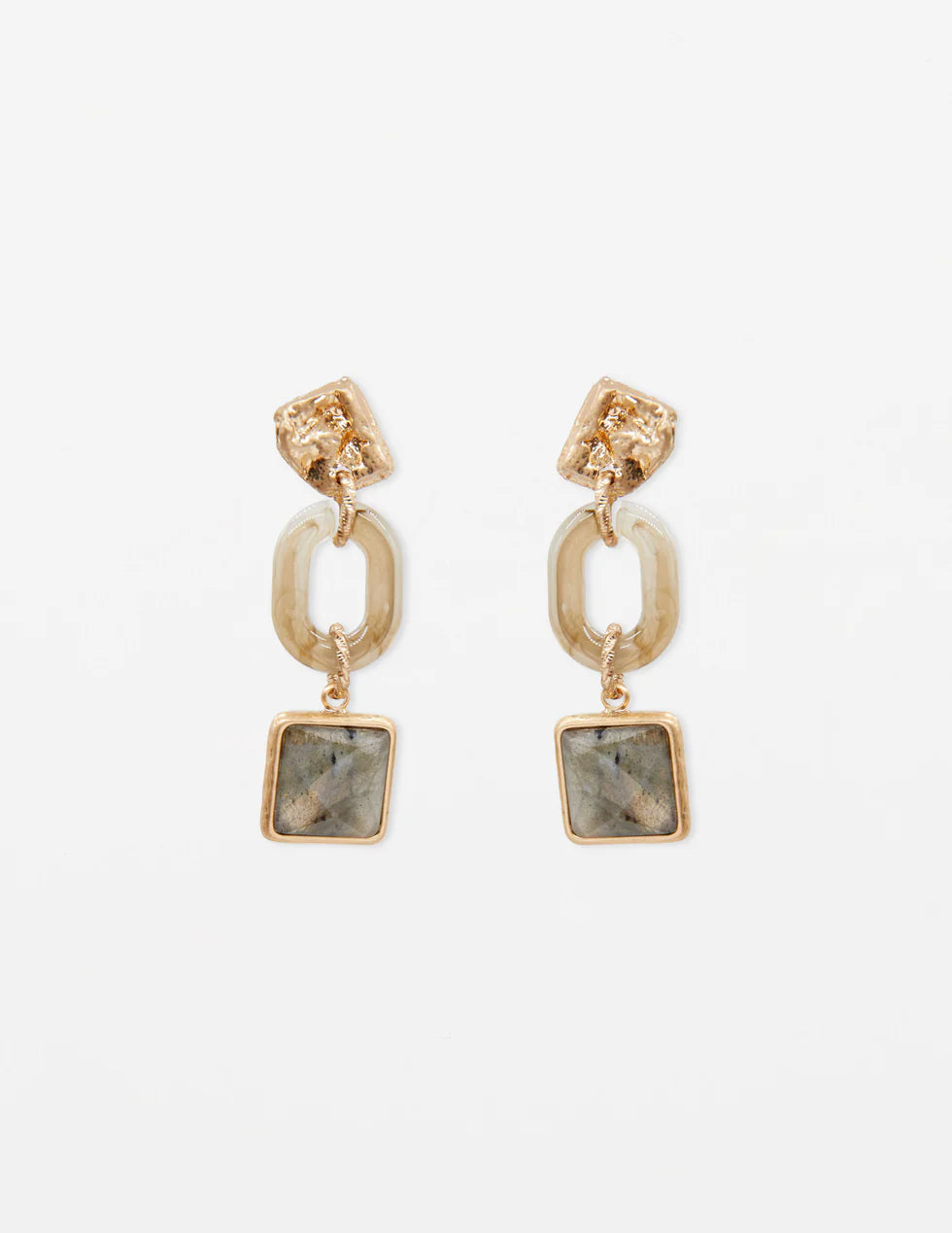 Stella+Gemma Beaten Resin Link Earring With Grey Quartz