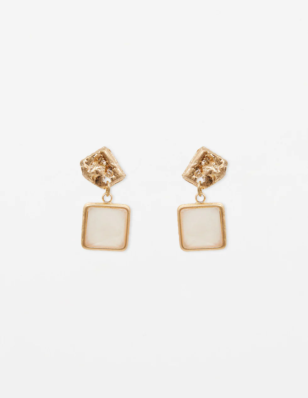 Stella+Gemma Beaten Gold Resin Earring With Pink Quartz