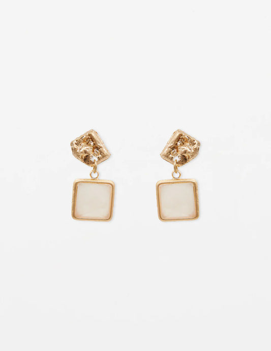 Stella+Gemma Beaten Gold Resin Earring With Pink Quartz