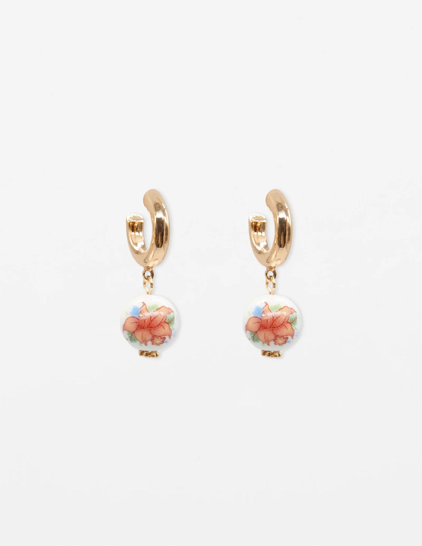 Stella+Gemma Gold Hoop Earrings With Pink Flower Balls