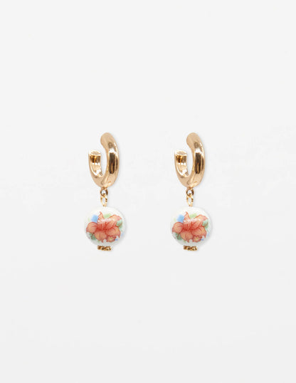 Stella+Gemma Gold Hoop Earrings With Pink Flower Balls