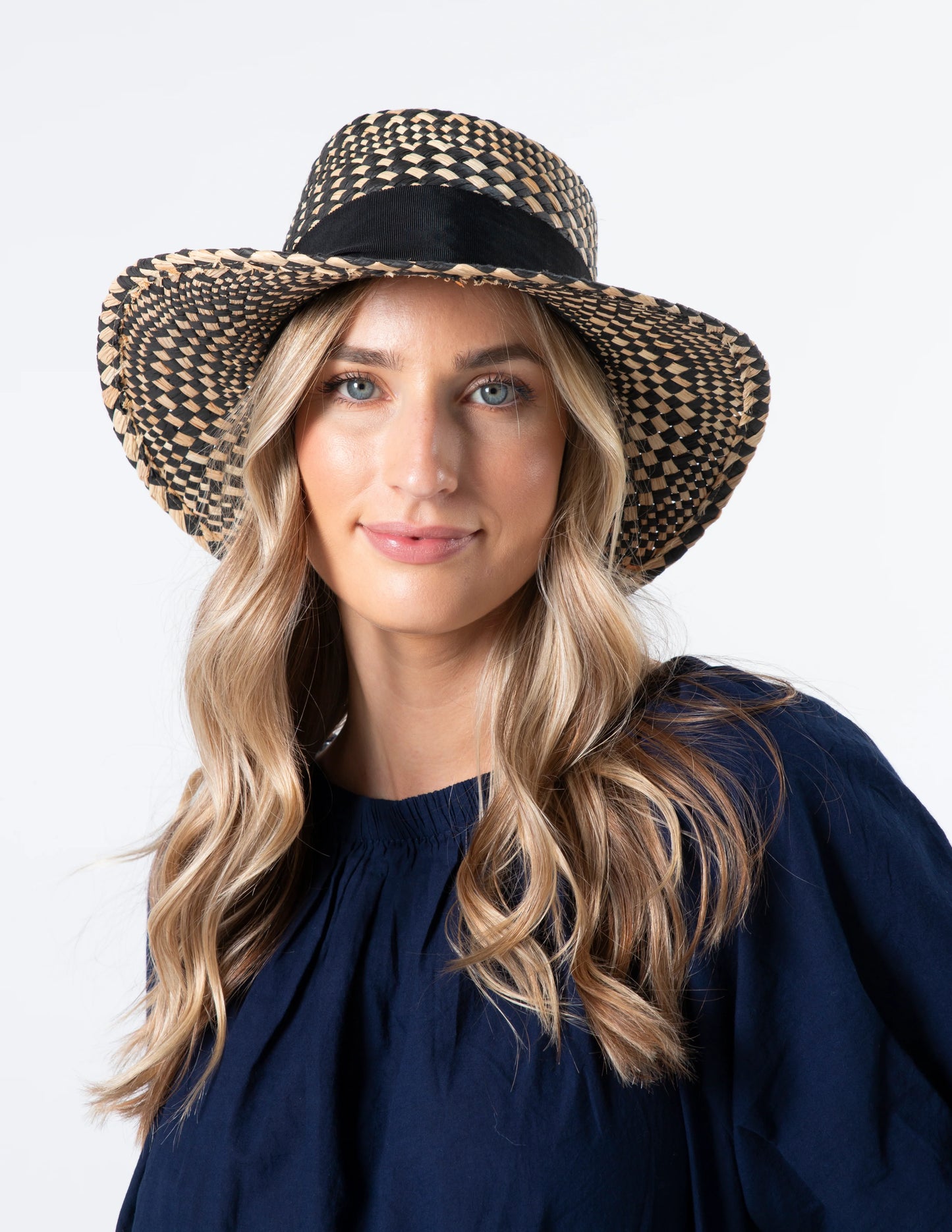 Stella+Gemma Paper Hat Black Diamond Check With Black Ribbon