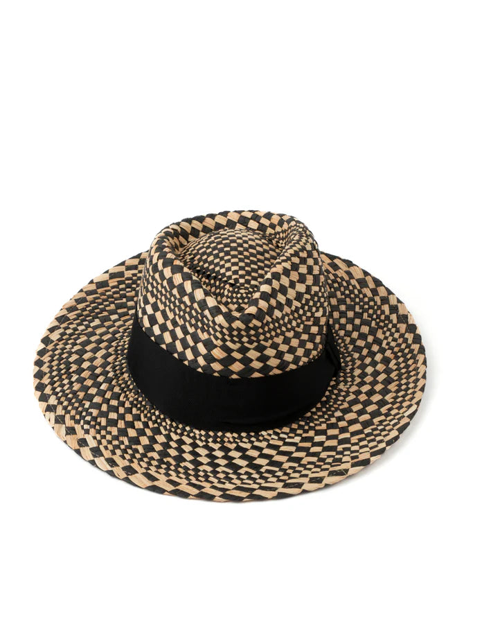 Stella+Gemma Paper Hat Black Diamond Check With Black Ribbon