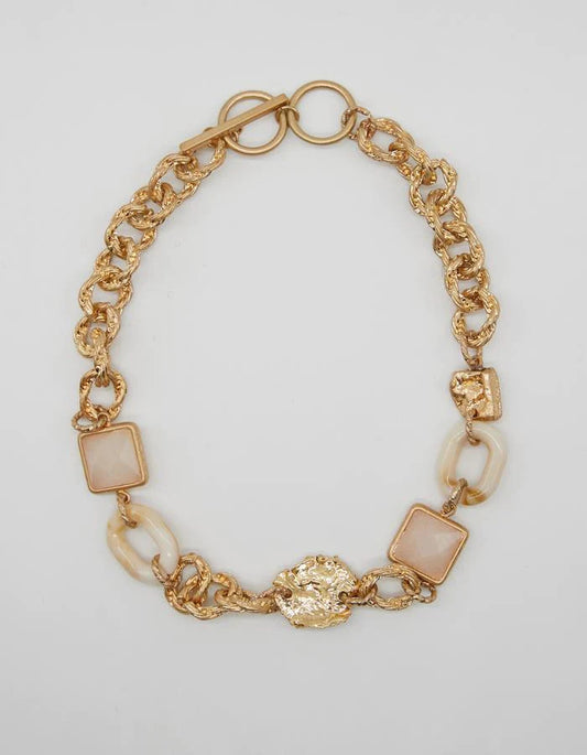 Stella+Gemma Chunky Beaten Chain with Pink Quartz Necklace