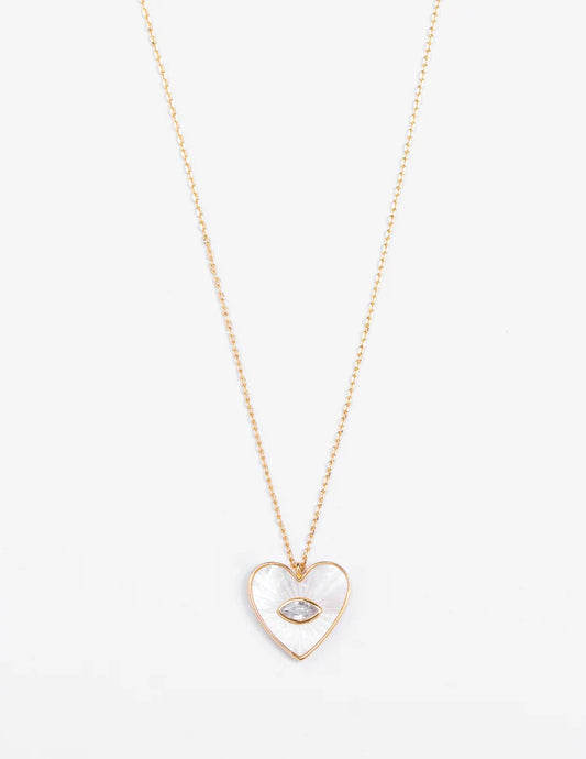 Stella + Gemma Necklace Chain with Heart and Crystal Eye