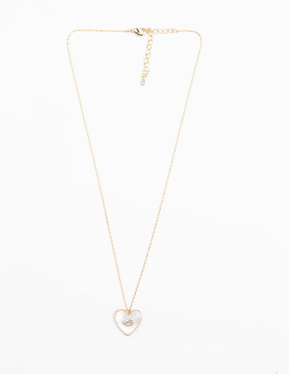 Stella + Gemma Necklace Chain with Heart and Crystal Eye