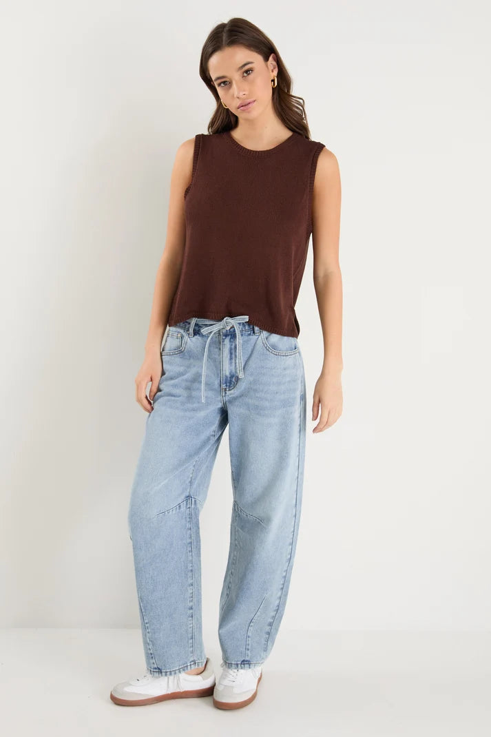 Among The Brave Salute Chocolate Relaxed Sleeveless Knit Tank Top