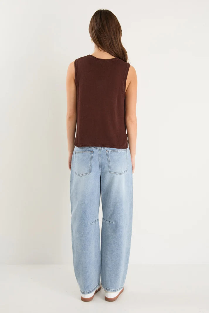 Among The Brave Salute Chocolate Relaxed Sleeveless Knit Tank Top