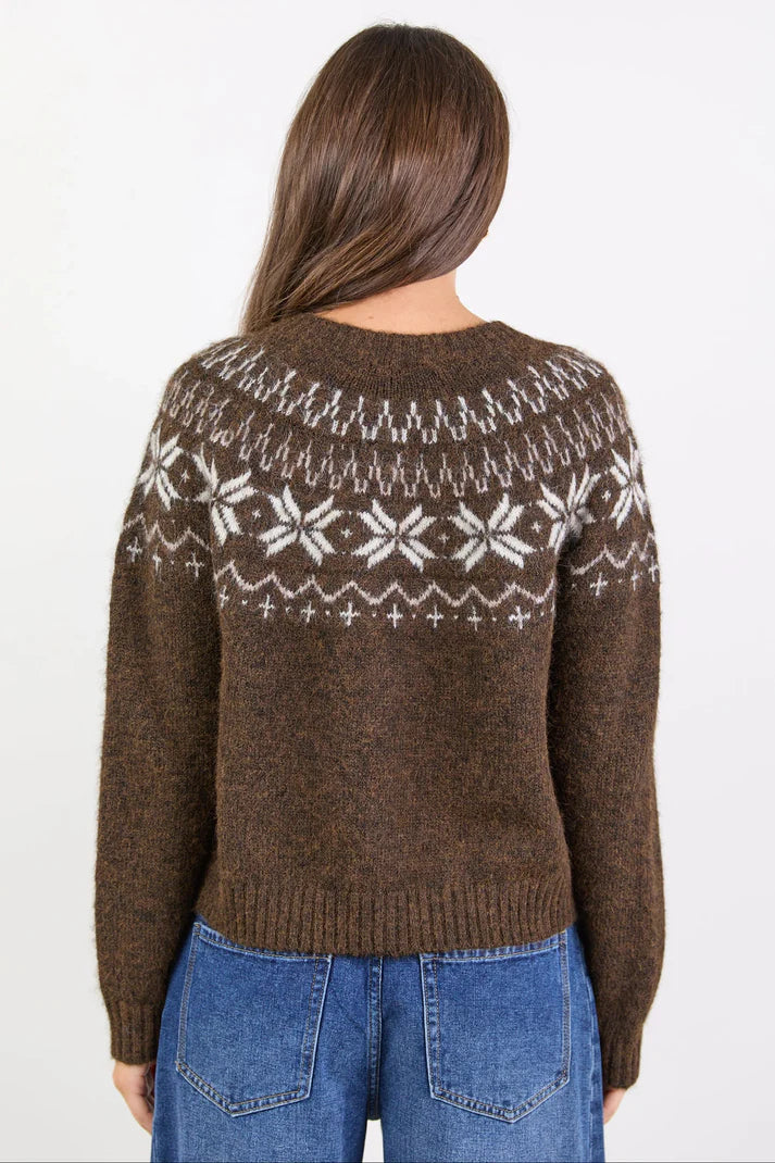 Among The Brave Shetland Chocolate Fairisle Detail Cardigan
