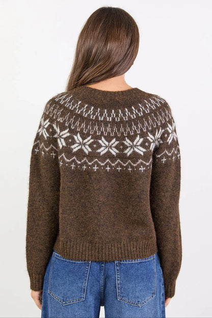 Among The Brave Shetland Chocolate Fairisle Detail Cardigan