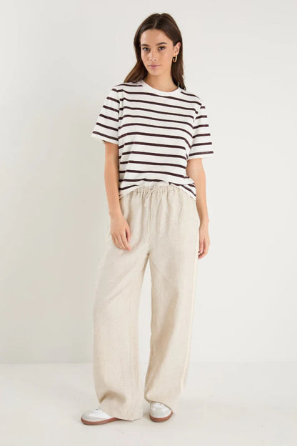 Stories Be Told Townie Natural Linen Side Stripe Elastic Waist Pants