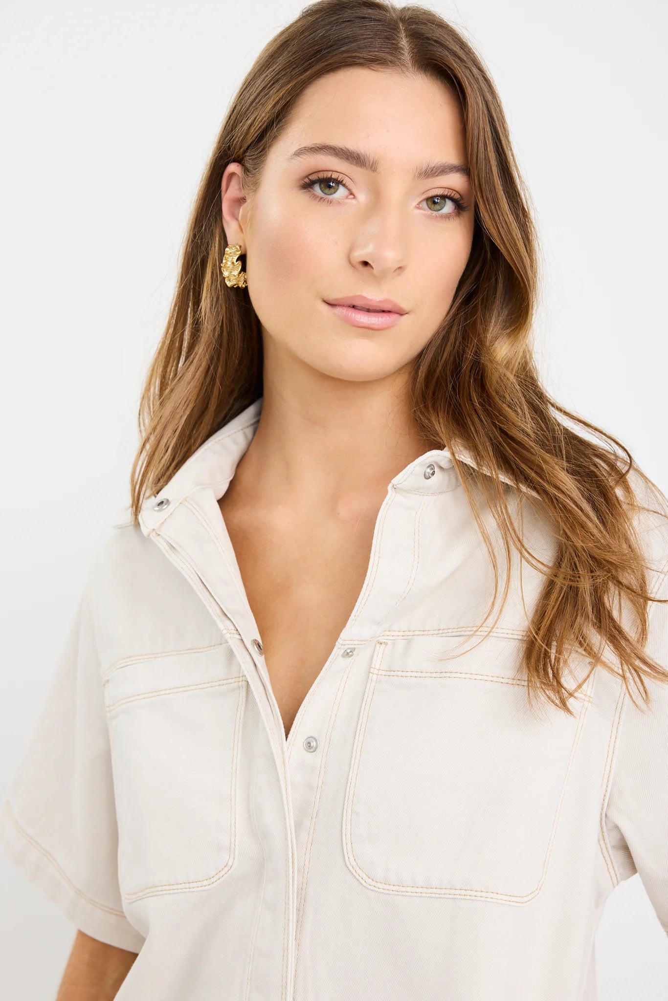 Stories Be Ecru Denim Short Sleeve Boxy