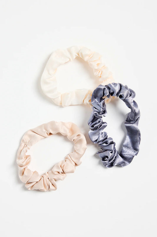 Humble+Heart Small Blue, White and Beige Set Of 3 Scrunchies