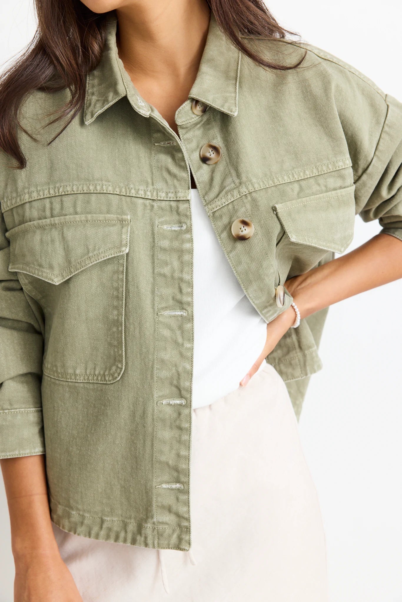 Amoung The Brave Echo Khaki Patch Pocket Denim Jacket