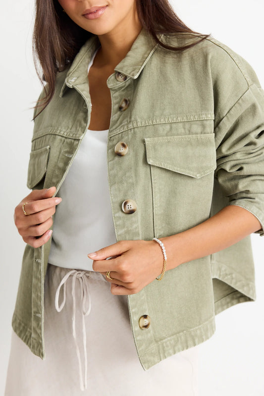 Amoung The Brave Echo Khaki Patch Pocket Denim Jacket
