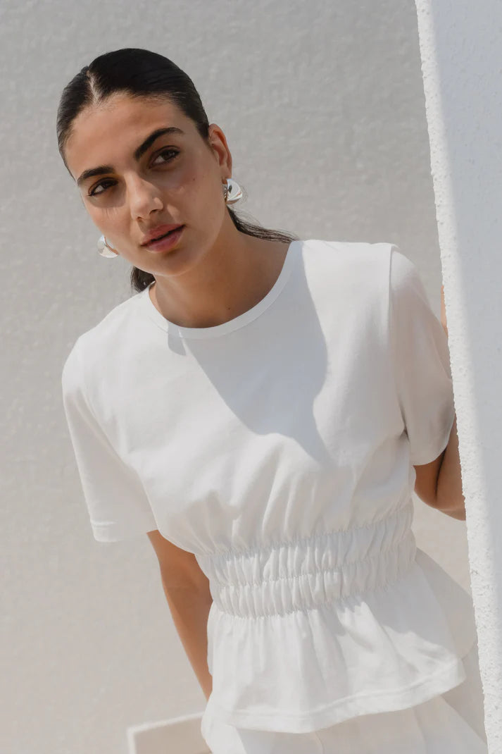 Among The Brave Svelte Ivory Shirred Detail SS Tee