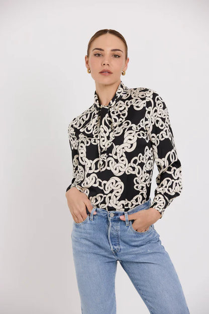 Tuesday Label Bow Blouse - Mono Link